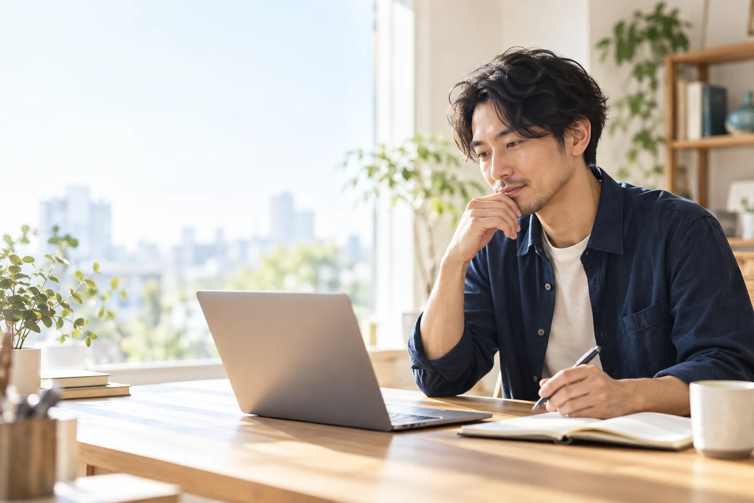 仕事とこれからの働き方を考える人物のAI生成イメージ