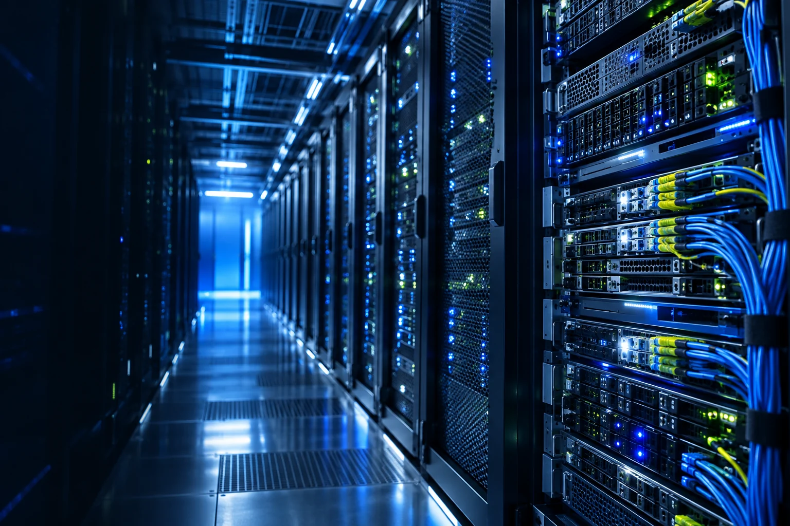 サーバーラックとネットワーク設備のAI生成イメージ